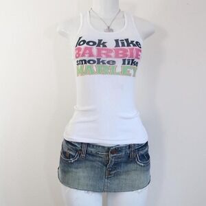 y2k barbie marley slogan ribbed tank pink green graphic